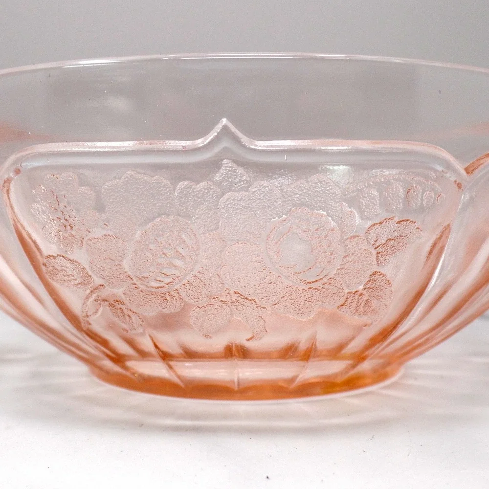 Vintage Anchor Hocking Mayfair Pink Open Rose Cream Soup Bowl (1930s)